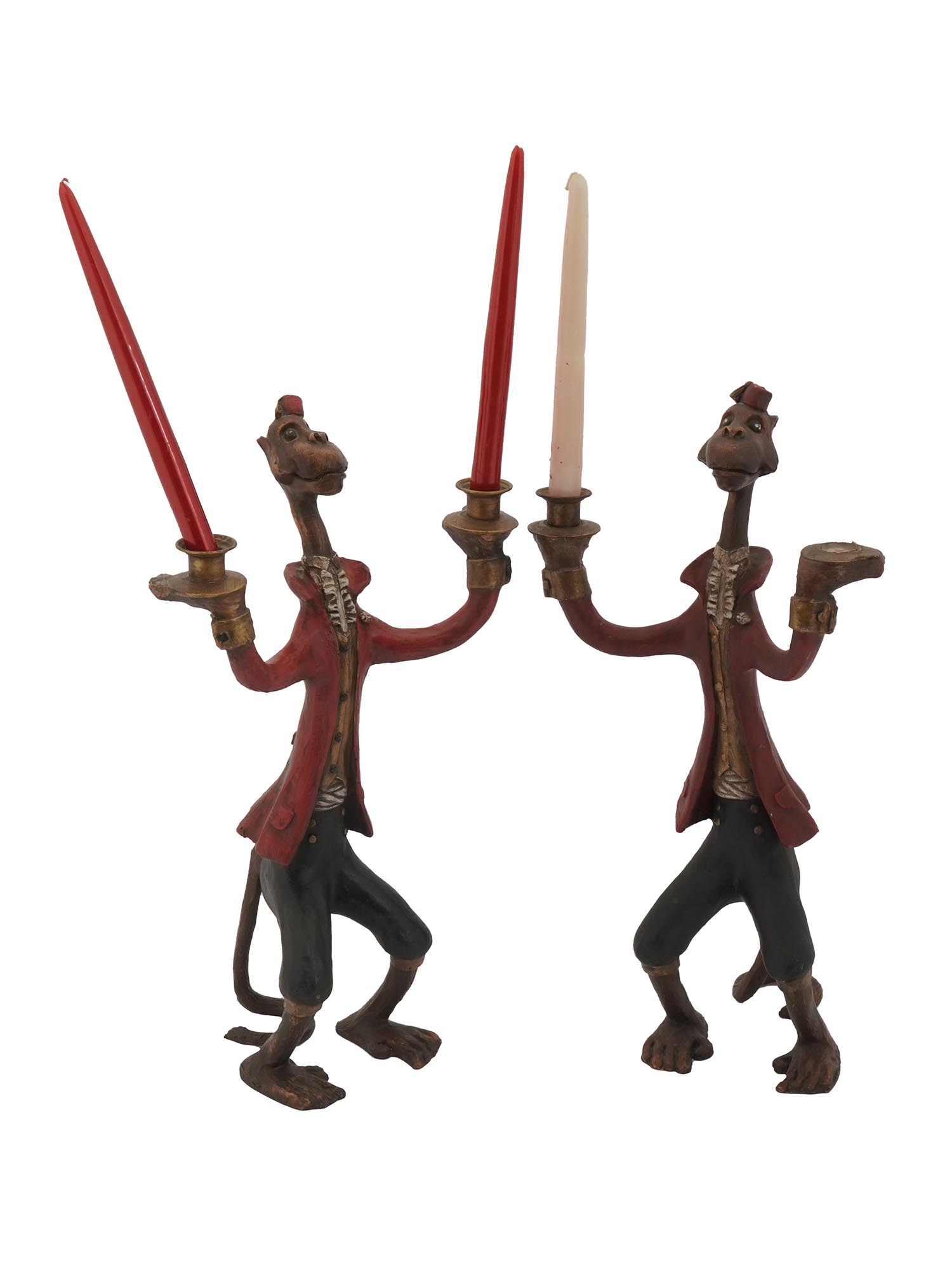PAIR OF BILL HUEBBE CIRCUS MONKEY CANDLE HOLDERS PIC-0